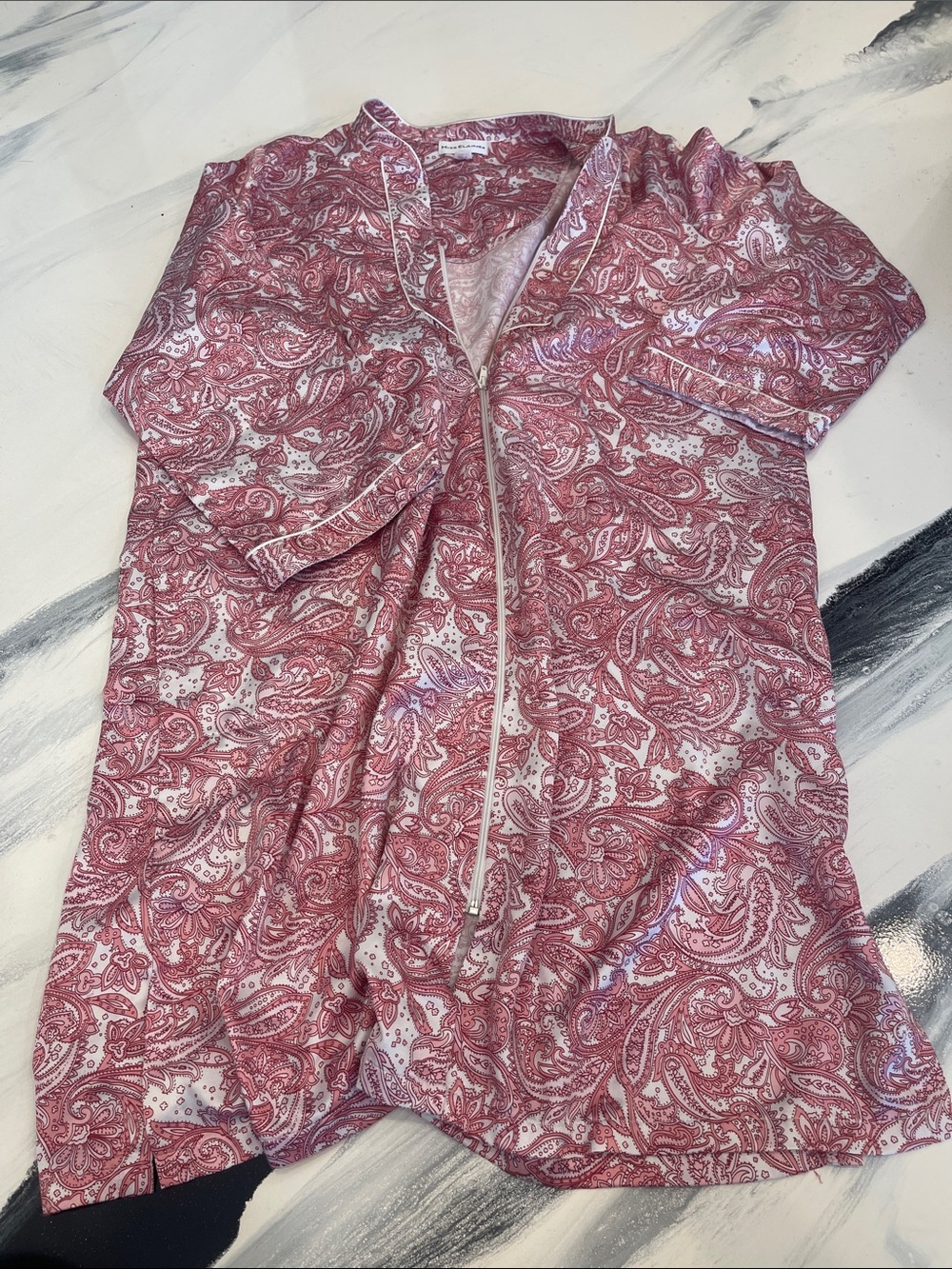Miss Elaine Pink Paisley Zip-Front Lounge Top